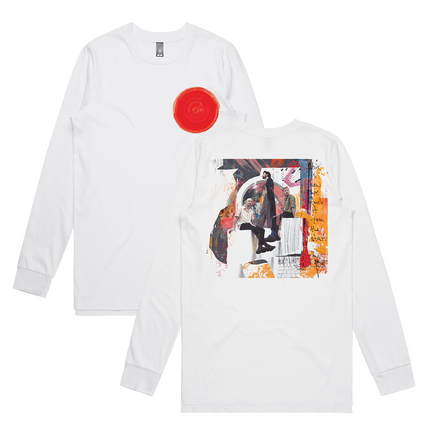 Red Circle Band Collage Long Sleeve T-shirt White