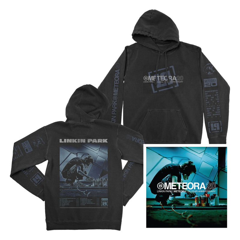 Linkin Park Meteora Logo Tilt Washed Black Hoodie Bundle